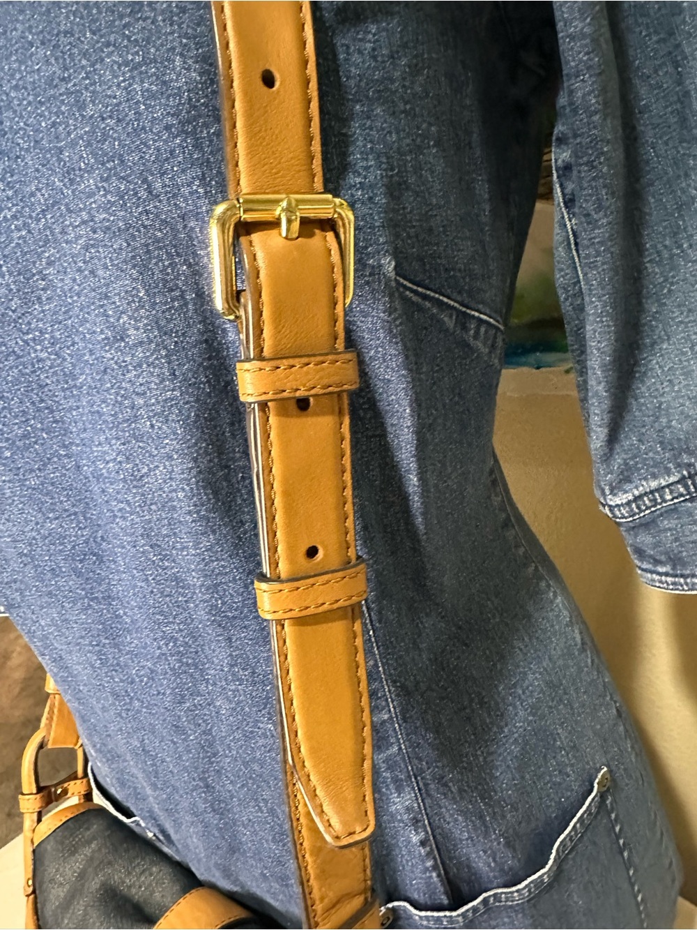 Michael Kors Jamie Denim and Tan Leather Crossbody Saddle Bag - Picture 4 of 14